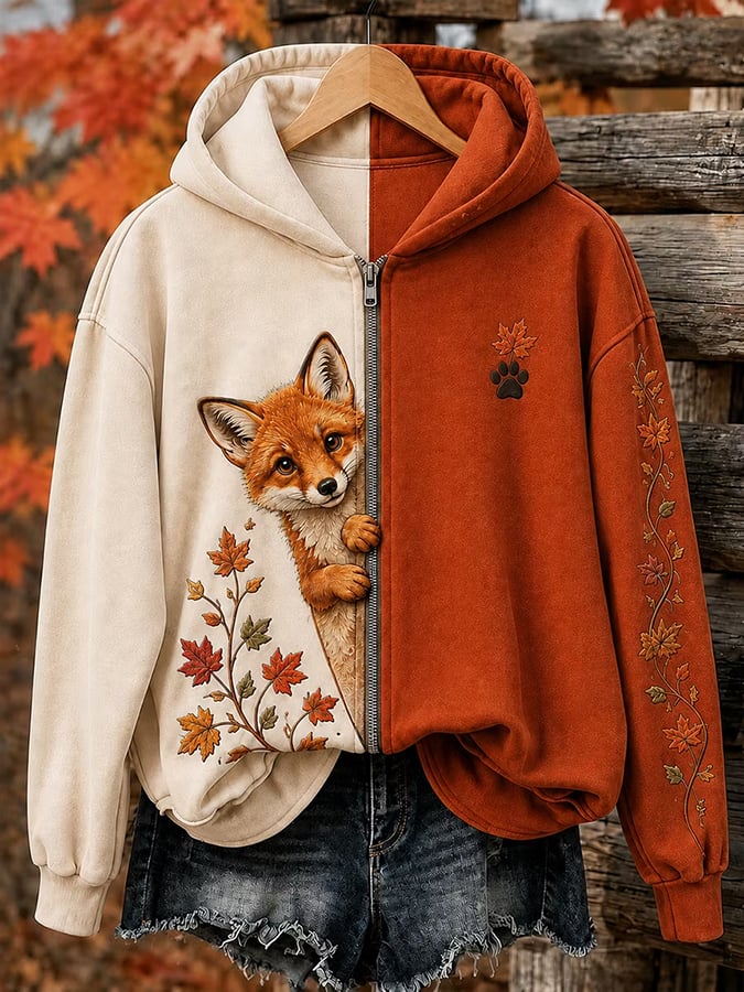Women's Autumn Fox Printed Casual Sweatshirt