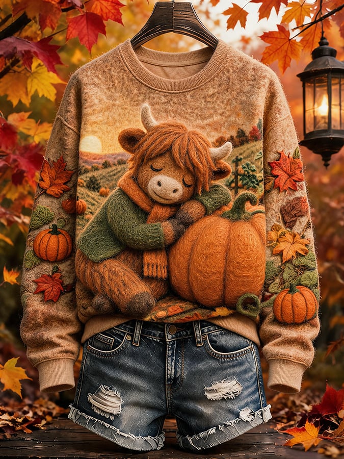Women's Autumn Highland Denim Print Sweatshirt