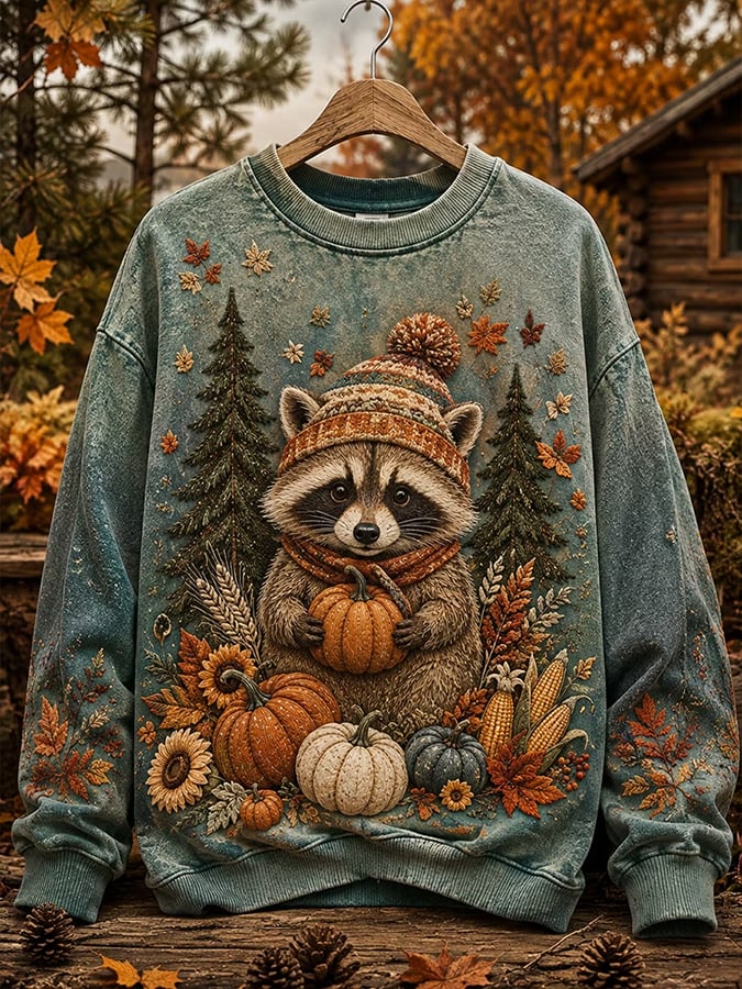 Women's Autumn Raccoon Printed Casual Sweatshirt