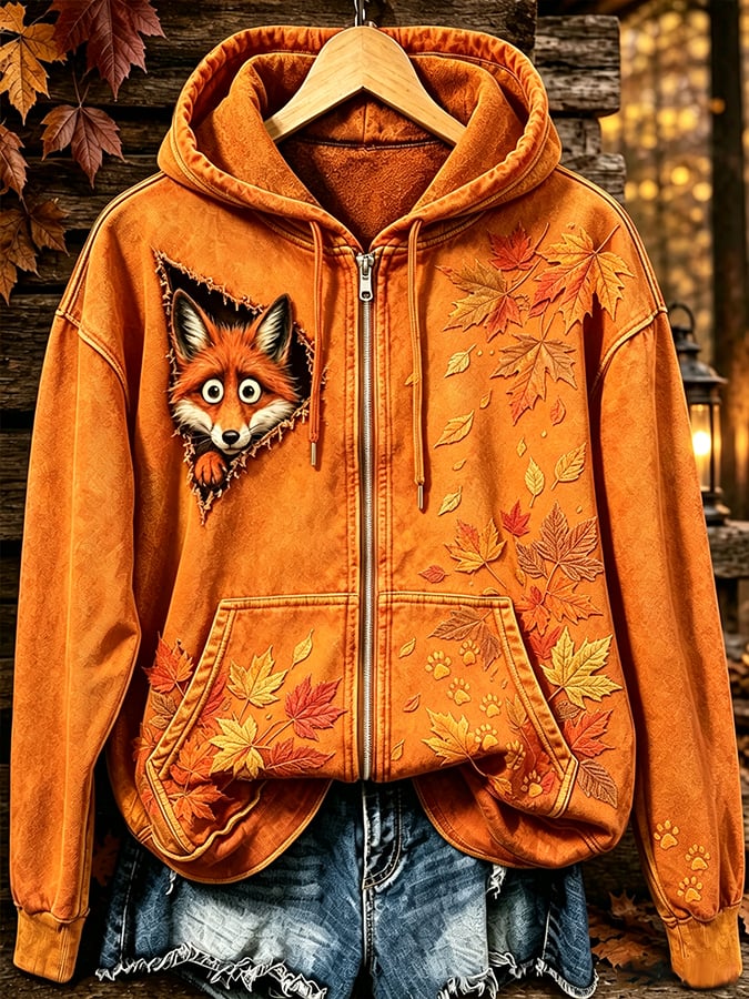 Women's Autumn Fox Printed Casual Sweatshirt