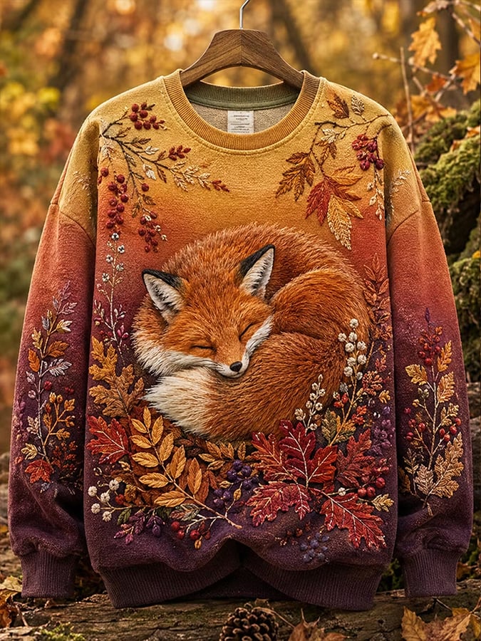 Women's Autumn Fox Printed Casual Sweatshirt