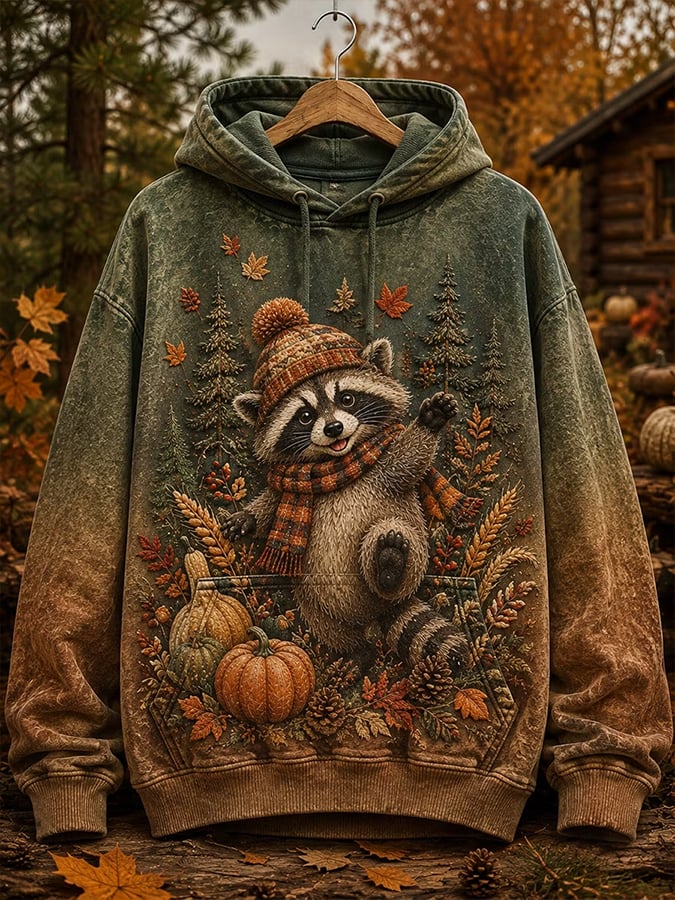 Women's Autumn Raccoon Printed Casual Sweatshirt