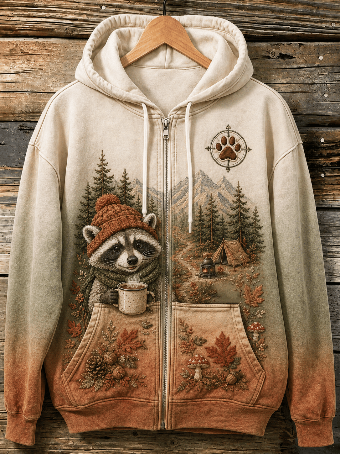 Women's Vintage Forest Camping Animal Print Hoodie
