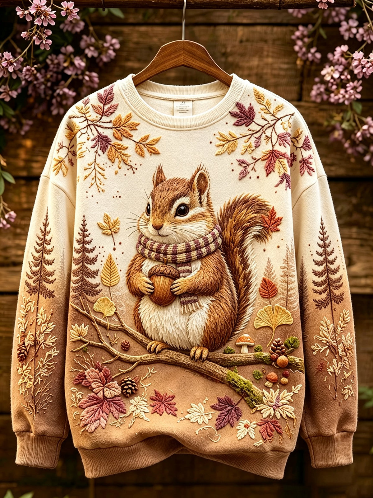 Women's Autumn Animal-Print Fleece-Lined Crewneck Sweatshirt