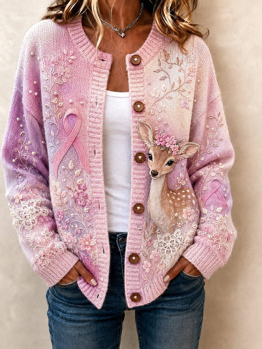 Women's Breast Cancer Awareness "I Wear Pink For Myself" Print Cardigan