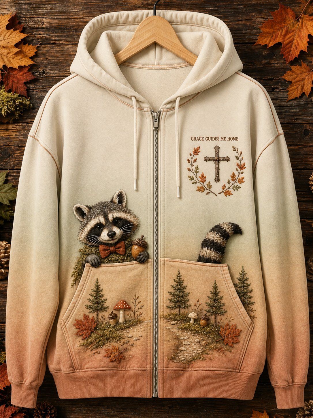 Women's Vintage Faith‐Quote Woodland Animal Graphic Print Hoodie