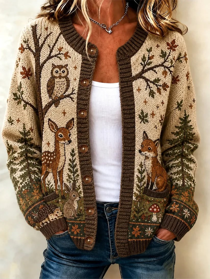 Women's Casual Printed Knit Cardigan
