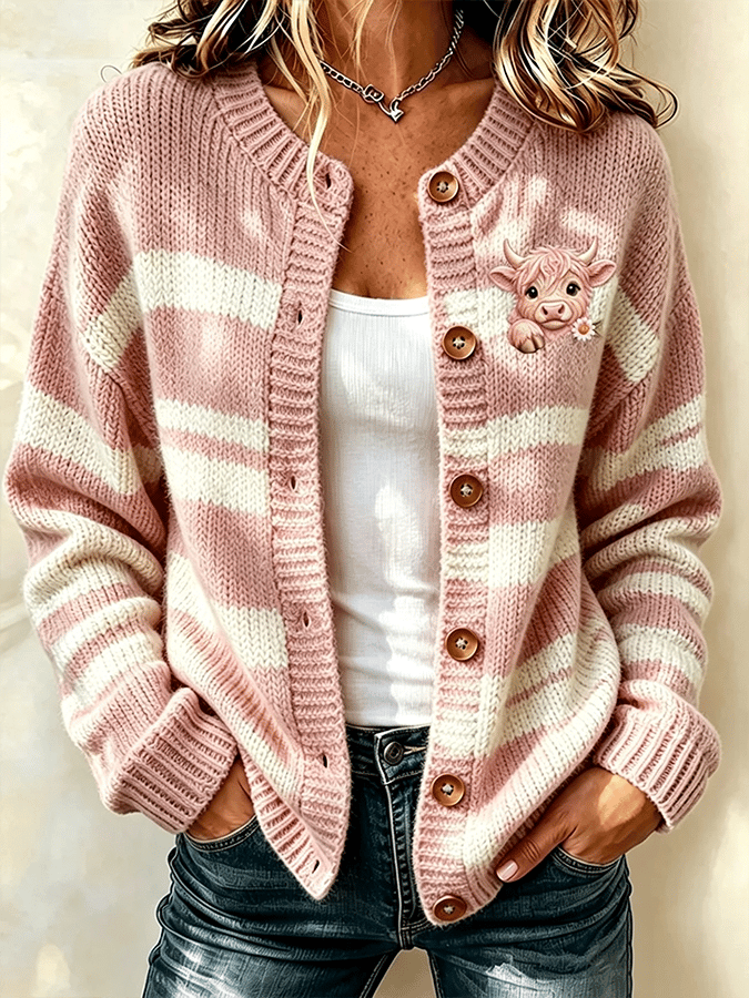 Women's Pink Flower Highland Cow Print Shirt