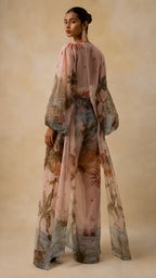 Tropical Voyage Print Sheer Cropped Top & Wide-Leg Pant Two-Piece