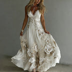 Women's Floral Embroidery Art Suspender Maxi Dress