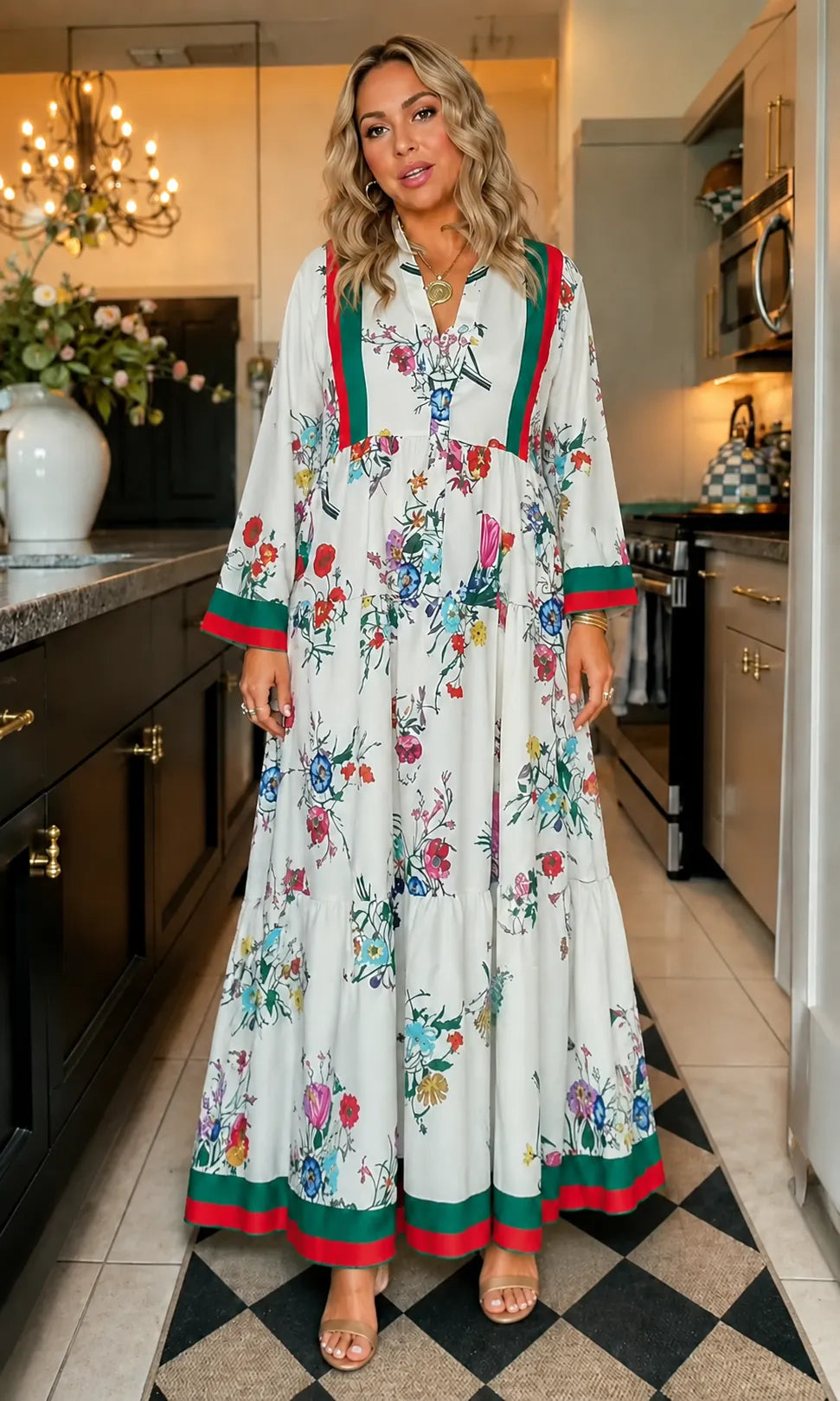 Floral Print Tiered Maxi Dress