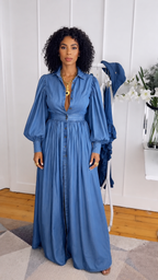Denim Puff Sleeve Maxi Dress
