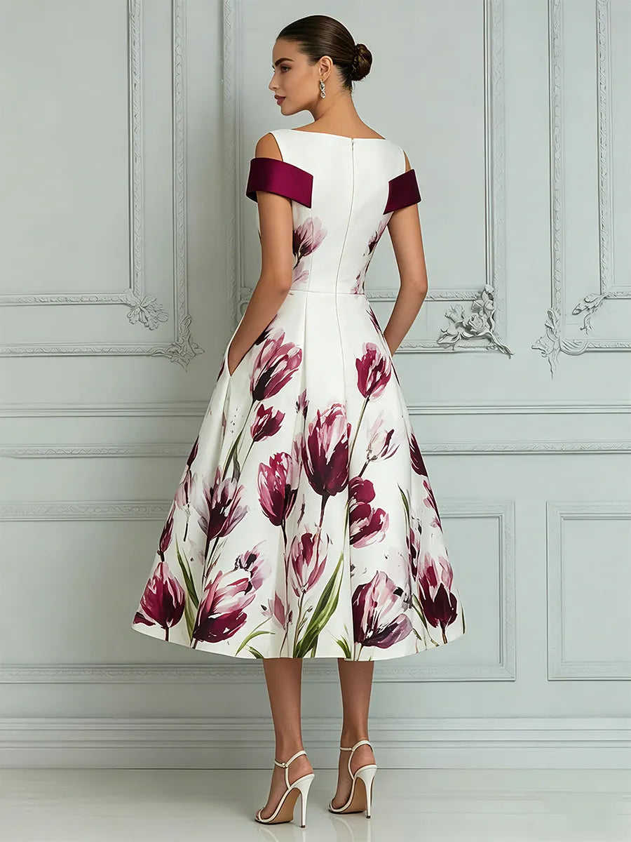 Elegant Floral Print Midi Tea Dress