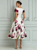 Elegant Floral Print Midi Tea Dress