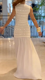 Sleeveless Knit Chiffon Maxi Dress