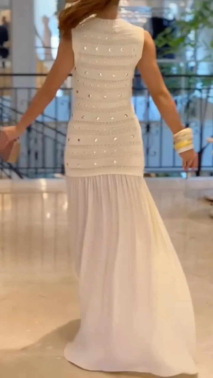 Sleeveless Knit Chiffon Maxi Dress