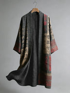Calligraphy Art Pattern Casual Long Kimono Cardigan