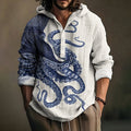 Japanese Art Octopus Graphic Printed Linen Blend Hoodie