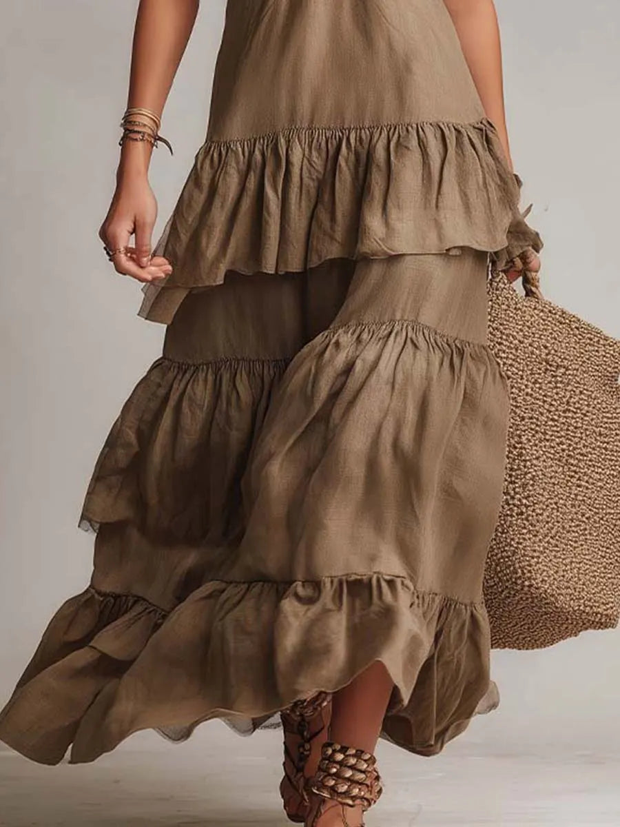 Vintage Cotton Linen Bohemian Layered Slip Maxi Dress