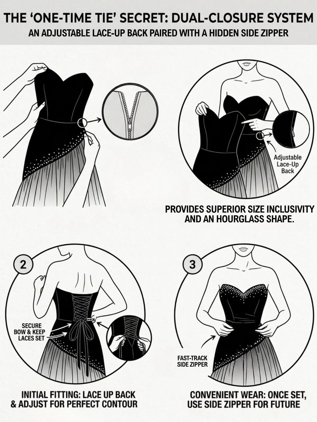 Black Hot Drilling Classic Tulle Strapless Sleeveless A-Line Gown Dress