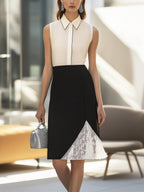 Black and White Chiffon Dress with Lace Hem