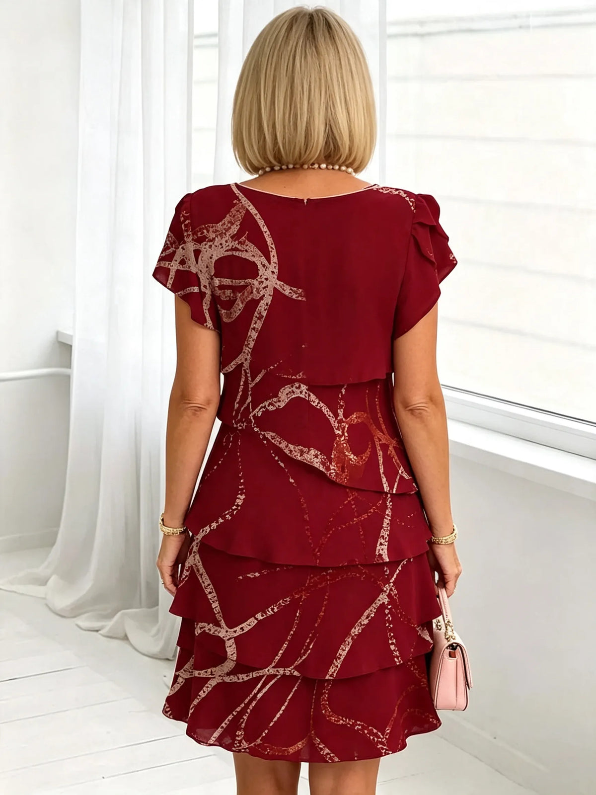 Women's Floral Print Tiered Chiffon Dress, Short Flutter Sleeve Loose Multi-Layer Tummy Covering Shift Dress, Casual Summer Flowy Dress for Daily Vacation Beach