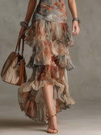 Bohemian  Vintage Tie-Dye Print Halter Neck Tiered Chiffon Maxi Dress