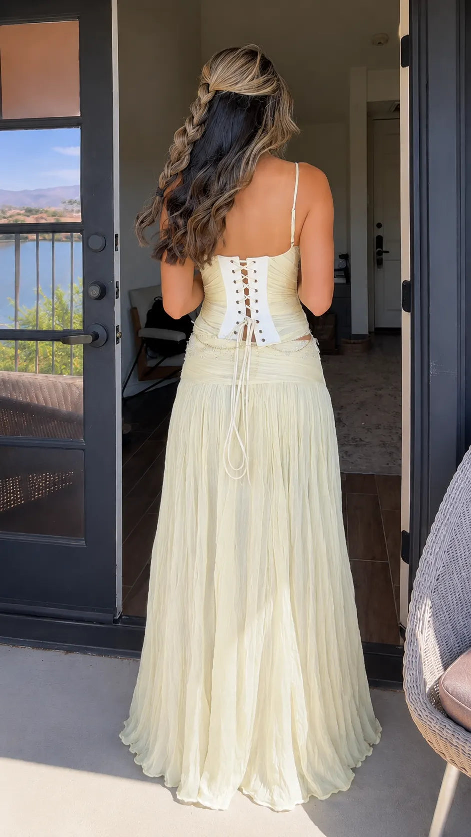 Beaded Pleated Chiffon Maxi Dress Set