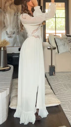 Lace Insert Long Sleeve Western Maxi Dress