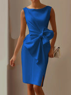 White 3D Bow Sleeveless Sheath Midi Dress
