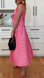 Stripe Sleeveless Two Piece Midi Skirt Set