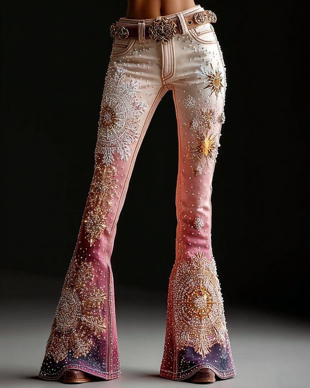 Women's Christmas themed embroidered flared pants d2dc