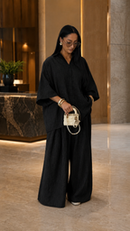 Crinkled Textured Oversized Shirt & Wide-Leg Pants Two-Piece