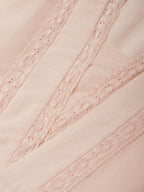 Linen Midi Dress, Short Sleeve, Lace Collar, Plain, Vintage, Light Pink