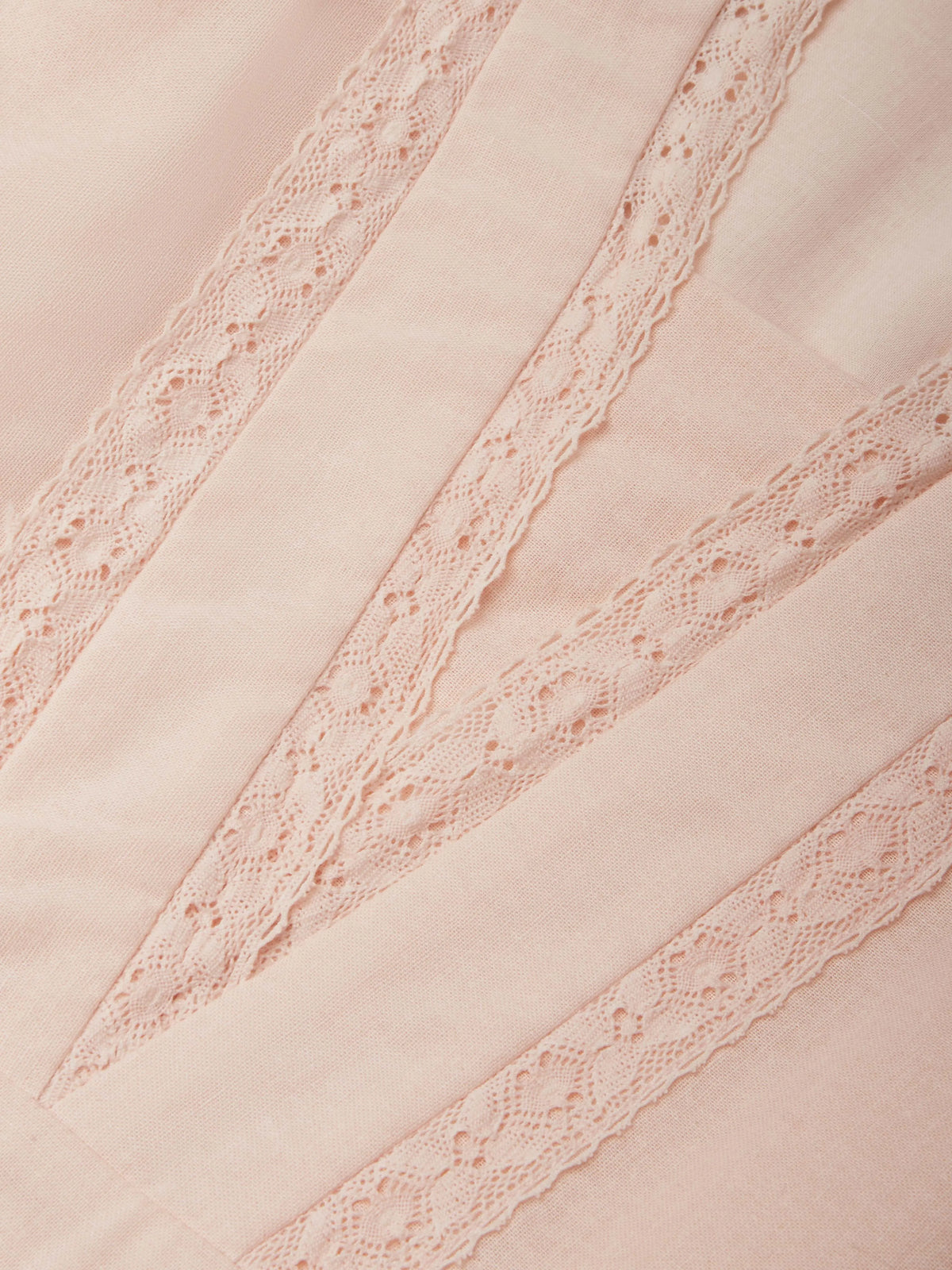 Linen Midi Dress, Short Sleeve, Lace Collar, Plain, Vintage, Light Pink
