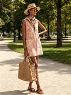 Blush Pink Floral Print Sleeveless Shift Dress With Frayed Trim