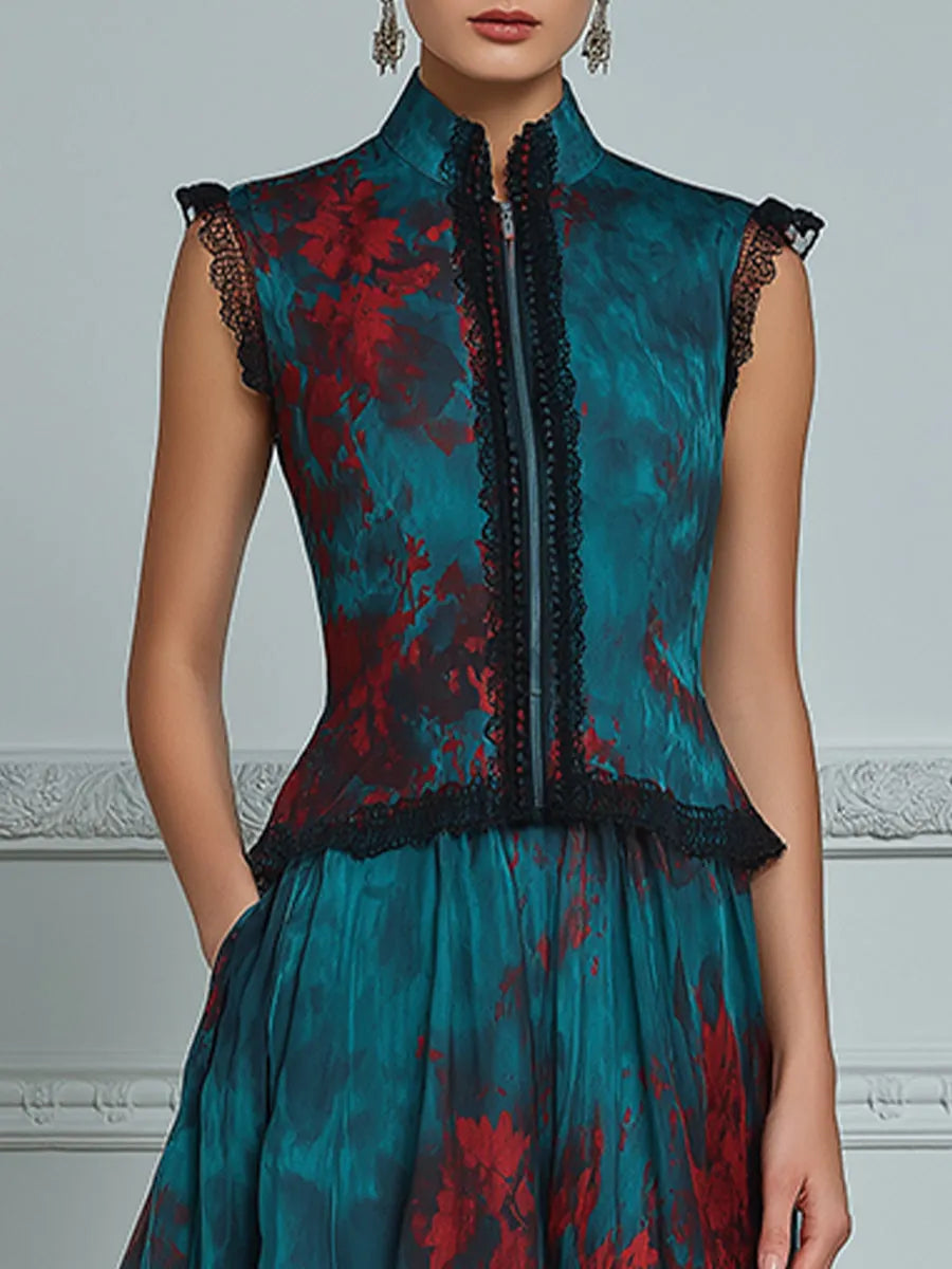 Two-Piece Mandarin Collar Peplum Set