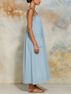 Square Neck Ruffle Strap Denim Culotte Jumpsuit