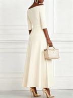 White Classic Off The Shoulder Half Sleeve A-Line Maxi Dress