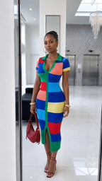 Women's Color-Block Bodycon Dress with Collar