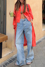 Women's Stylish Long V-Neck Button-Front Cardigan