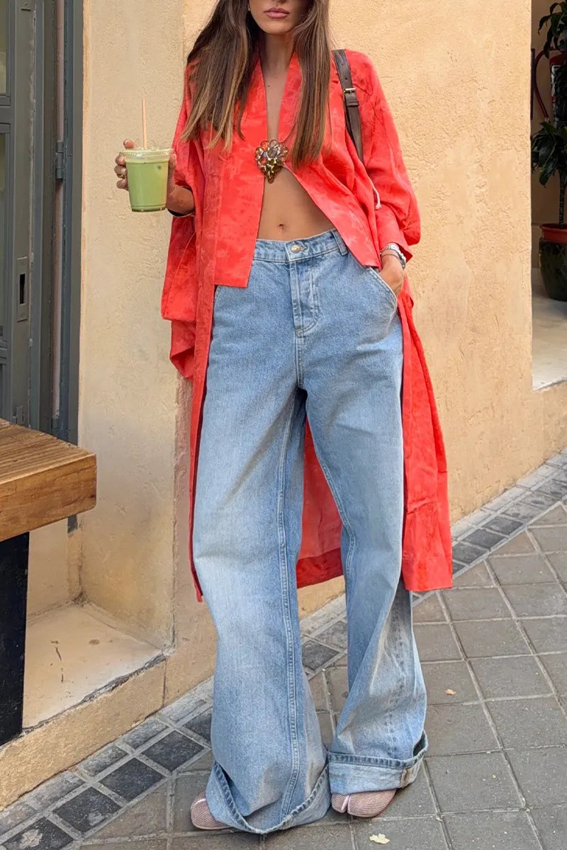 Women's Stylish Long V-Neck Button-Front Cardigan