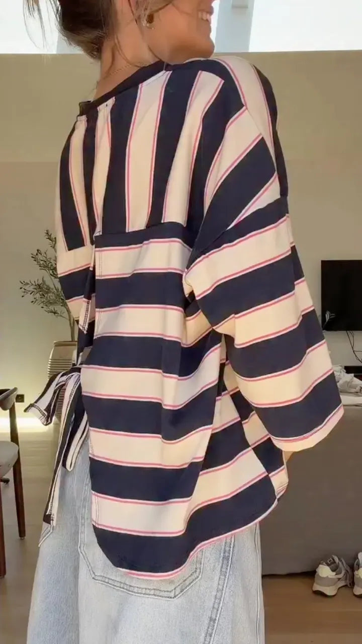 Stripe Back Tie Oversized Blouse