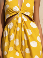 Yellow Polka Dot Halter Wide-Leg Jumpsuit