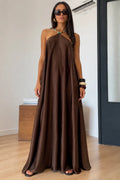 Halter Satin Flowy Maxi Dress