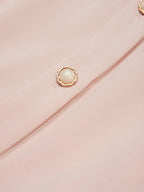 Pink Pleated Classic Shirt Collar Short Sleeve A-Line Midi Dress