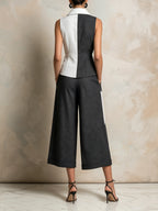 Color-Block Heart Patch Vest & Culottes Set