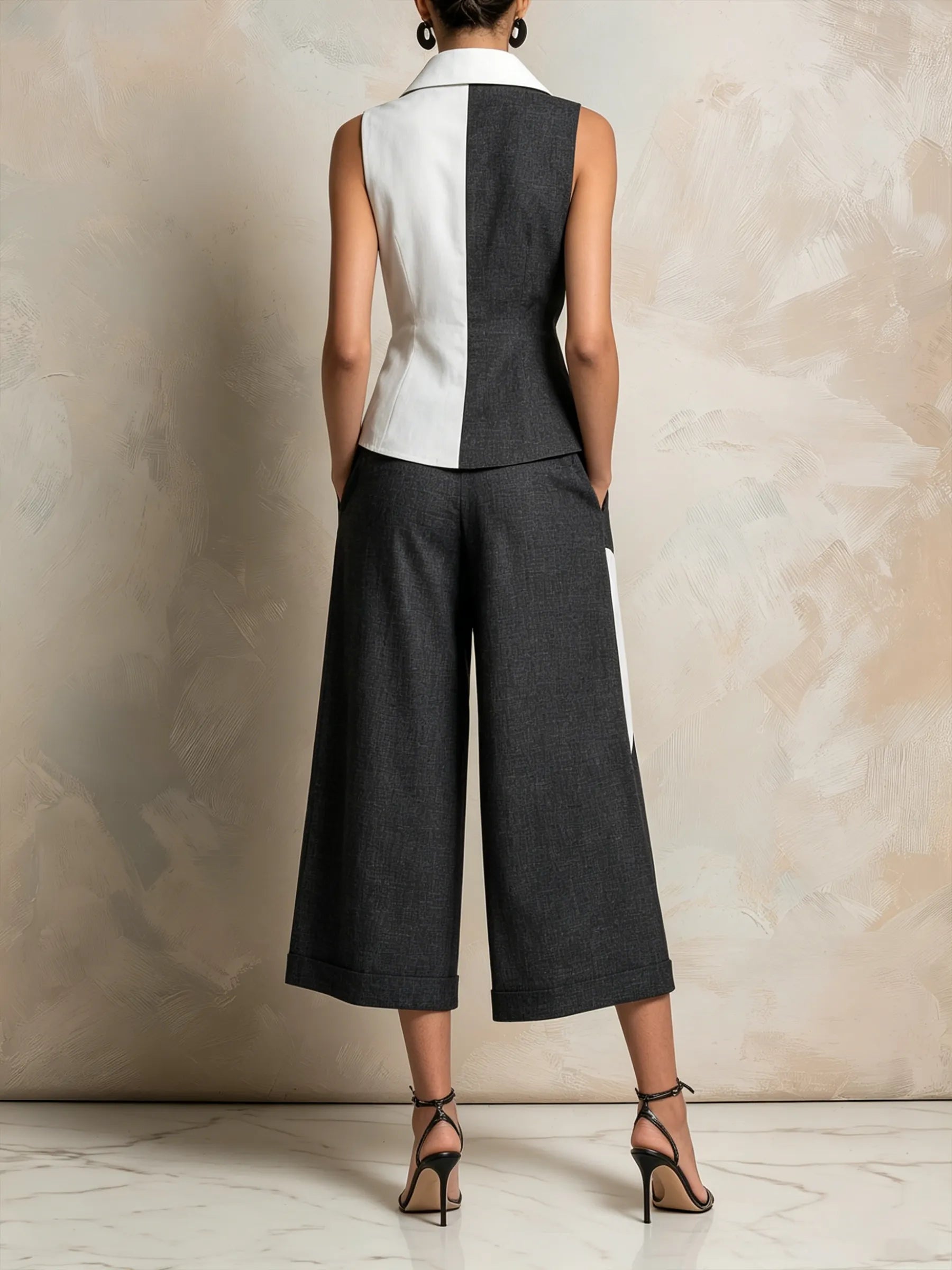 Color-Block Heart Patch Vest & Culottes Set