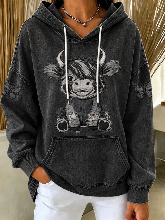 Women's Highland Cow Print Hooded Sweatshirt