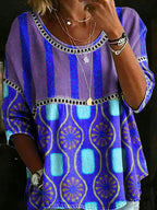Women's Vintage Abstrct Casual Loose Denim Blouse Shirt